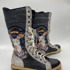 VTG Women Ed Hardy High Top Lace Up Boot 6.5